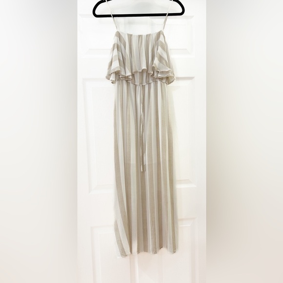 After Market Layered Lightweight Maxi Dress Sundress Tan White Striped sz Small - Picture 1 of 7